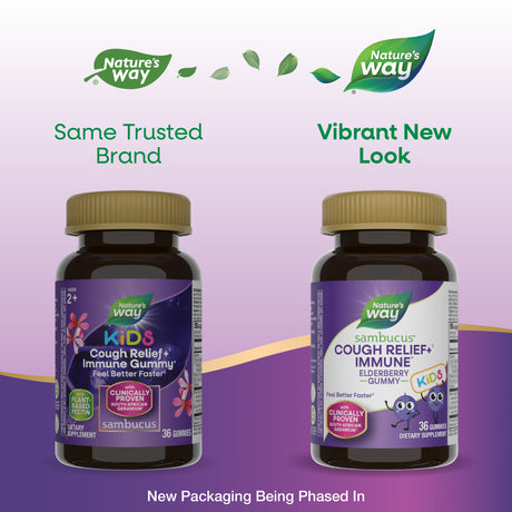 <{%MAIN1_13676%}>Nature's Way® | Sambucus Kids Cough Relief +♢ Immune* Elderberry Gummies