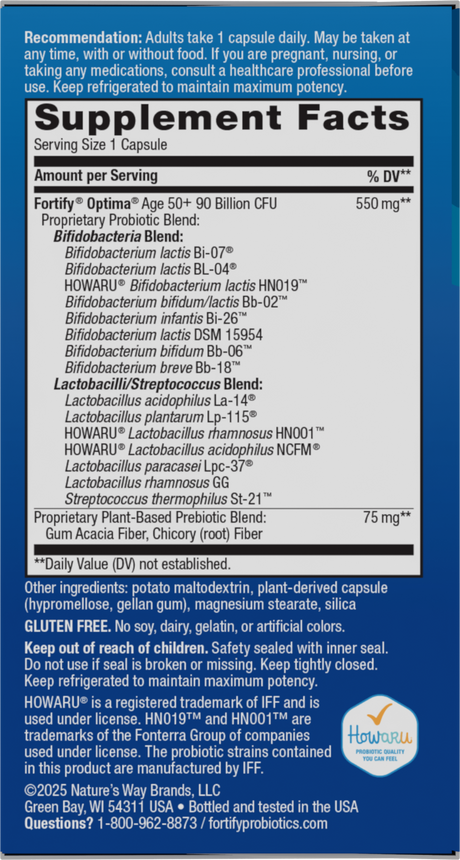 <{%360IMAGE1_15785%}>Nature's Way® | Fortify Optima Pre+Probiotic Age 50+ 90 Billion - right side of pack