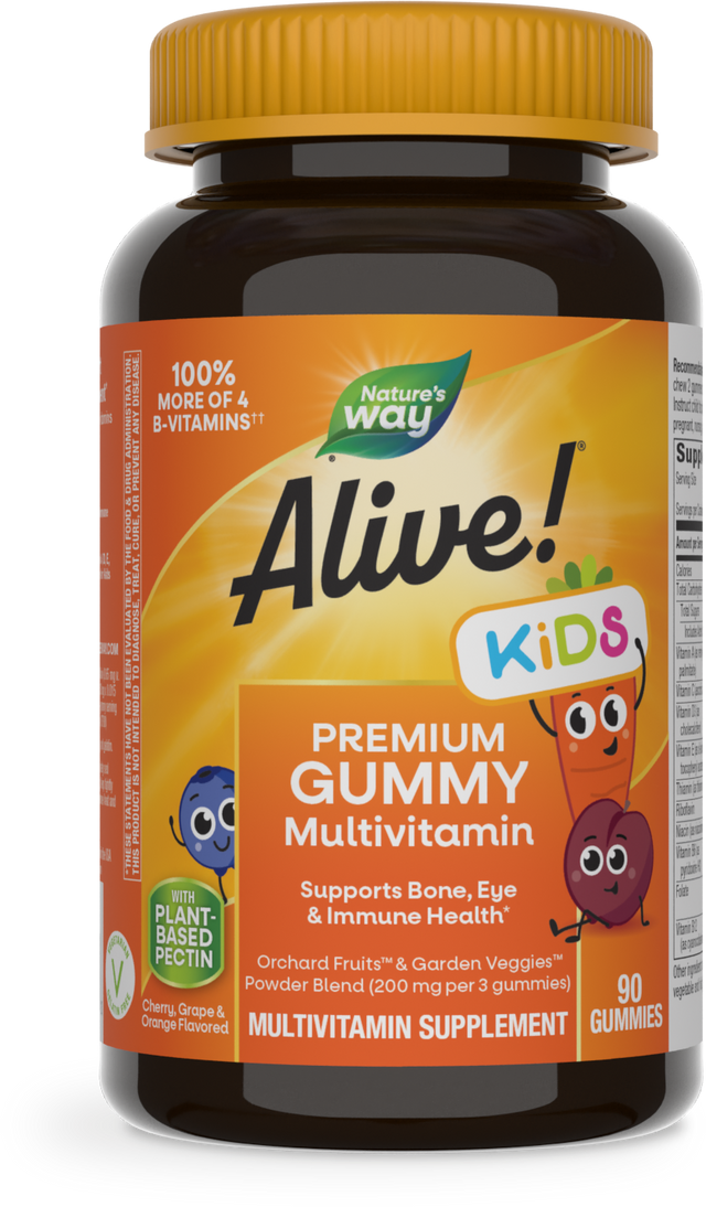<{%PRIMARY_15789%}>Nature's Way® | Alive! Premium Kids Gummy Multivitamin, 90 gummies, Cherry, Orange & Grape