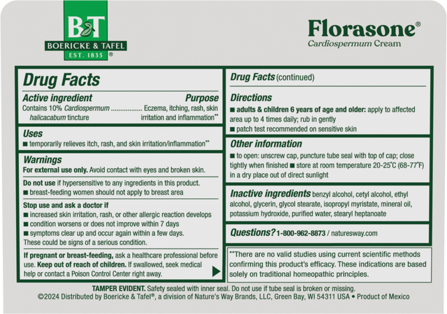 <{%360IMAGE1_21850390%}>Nature's Way® | Boericke & Tafel Florasone - back of pack