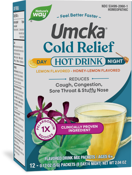 <{%PRIMARY_10601%}>Nature's Way® | Umcka Cold Relief Hot Drink, 12 drink mixes, Lemon Citrus & Honey Lemon