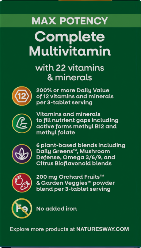 <{%360IMAGE6_14931%}>Nature's Way® | Alive! Max3 Potency Adult Complete Multivitamin-No Added Iron - left side of pack