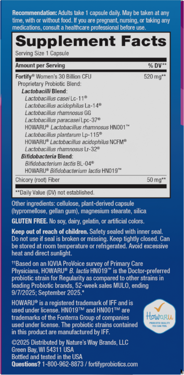 <{%360IMAGE1_10295%}>Nature's Way® | Fortify Women's Daily Pre+Probiotic - right side of pack