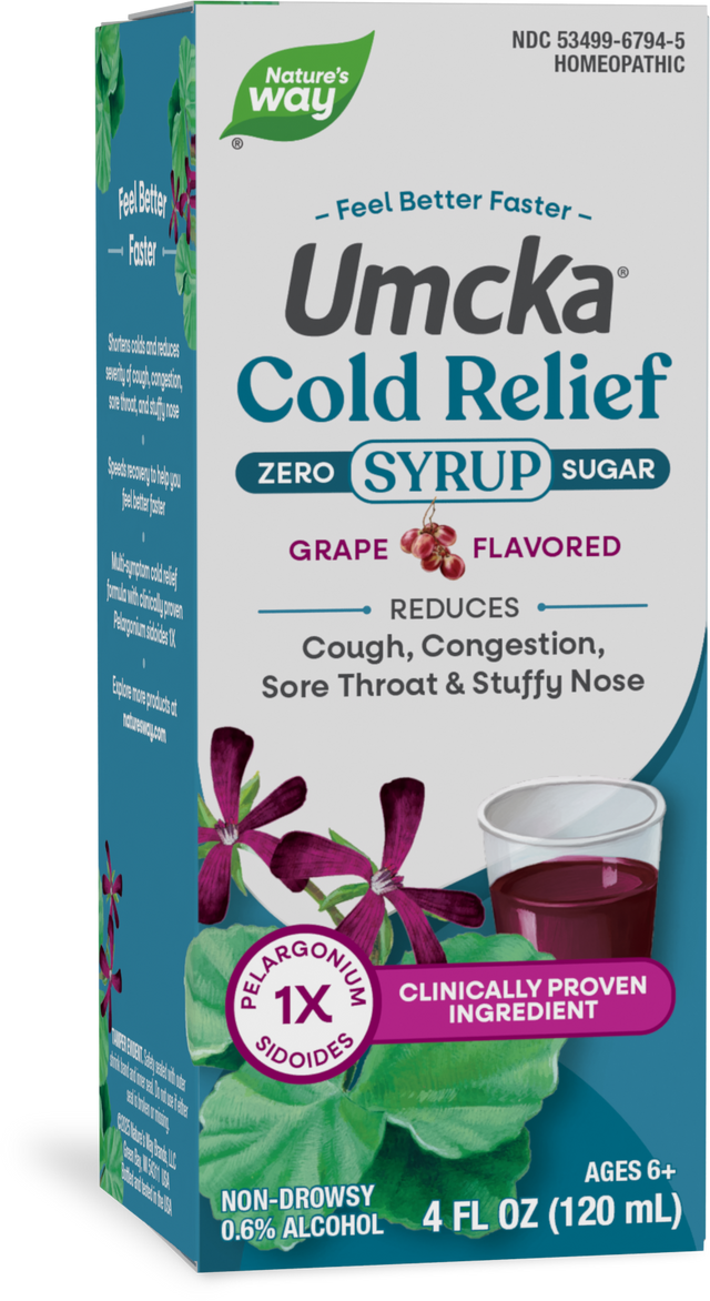 <{%PRIMARY_15794%}>Nature's Way® | Umcka Zero Sugar Cold Relief Syrup, 4 fl oz (120 ml), Grape