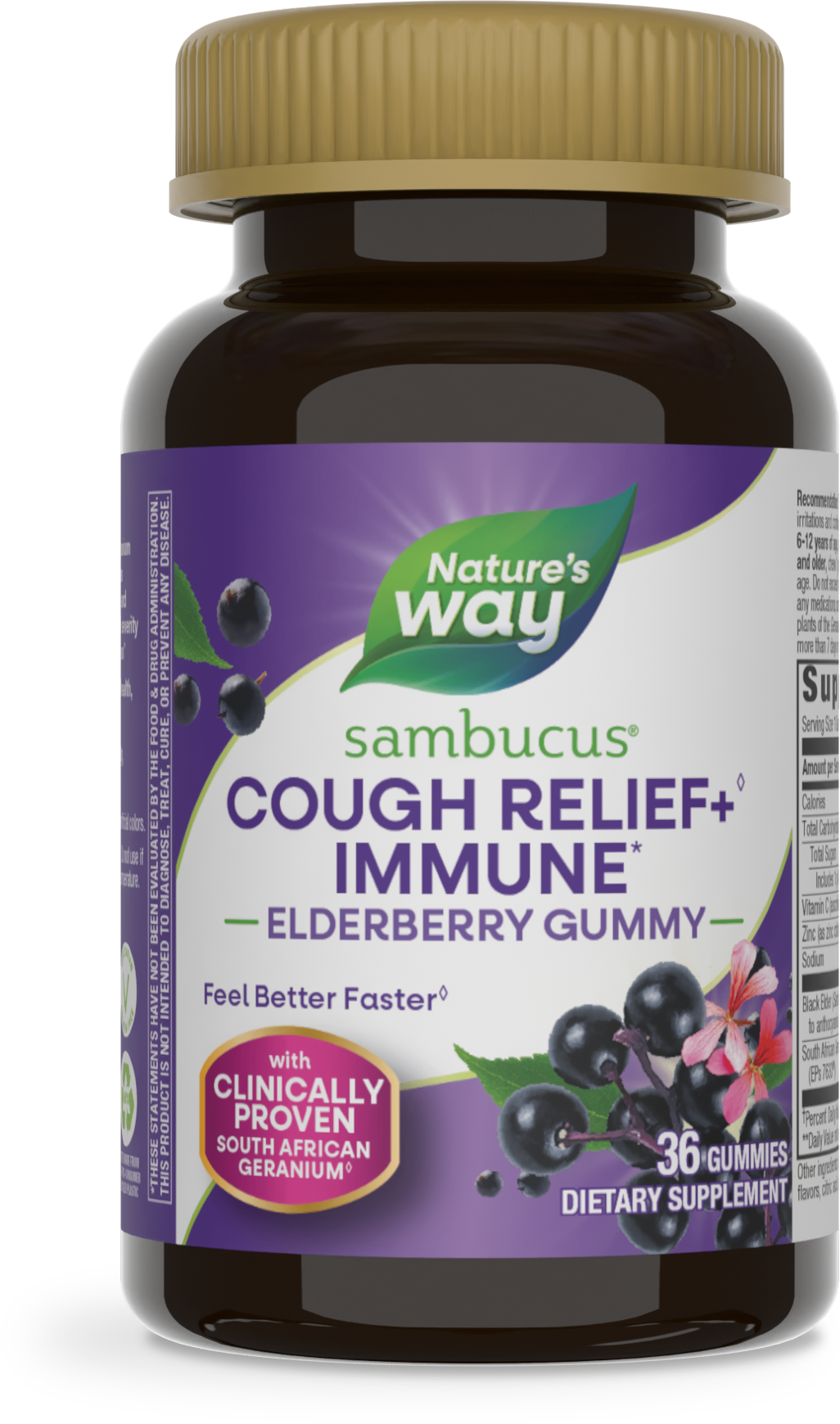 <{%PRIMARY_13610%}>Nature's Way® | Sambucus Cough Relief +♢ Immune* Elderberry Gummies, 36 gummies, Elderberry