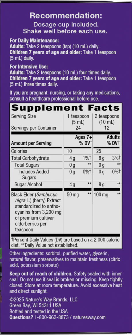 <{%360IMAGE1_6971%}>Nature's Way® | Sambucus Zero Sugar Traditional Elderberry Immune Syrup - right side of pack