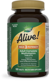 <{%PRIMARY_14932%}>Nature's Way® | Alive! Max3 Potency Adult Complete Multivitamin-No Added Iron, 180 tablets