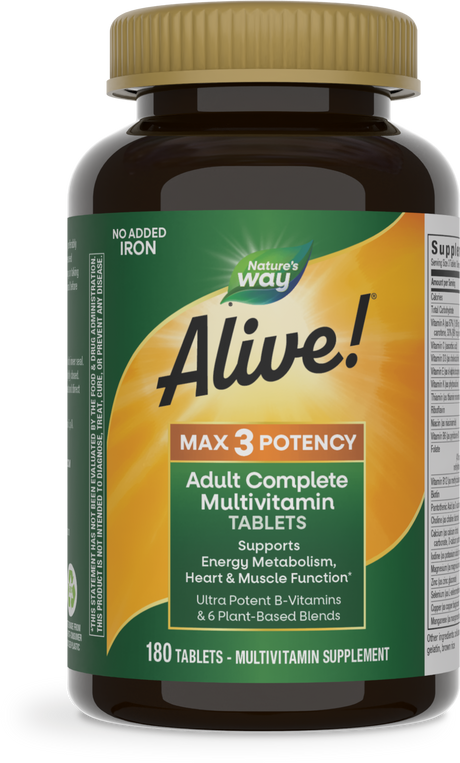 <{%PRIMARY_14932%}>Nature's Way® | Alive! Max3 Potency Adult Complete Multivitamin-No Added Iron, 180 tablets
