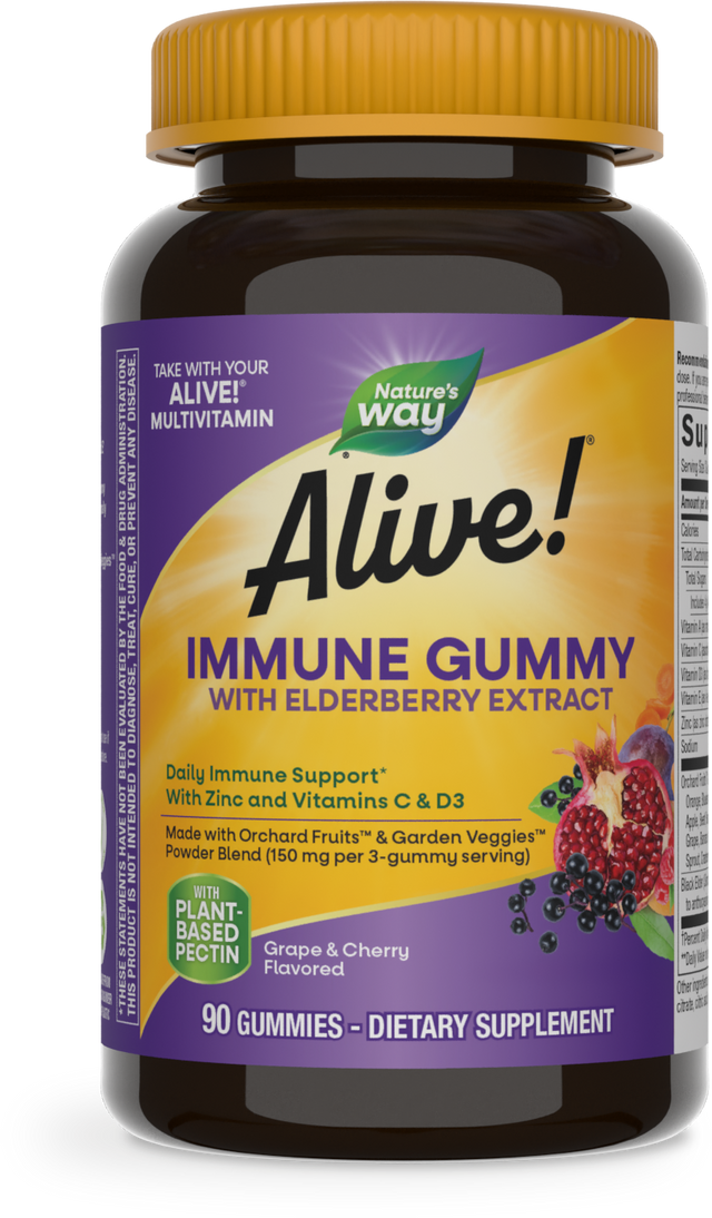 <{%PRIMARY_10484%}>Nature's Way® | Alive! Immune Gummy With Elderberry Extract, 90 gummies, Cherry & Grape