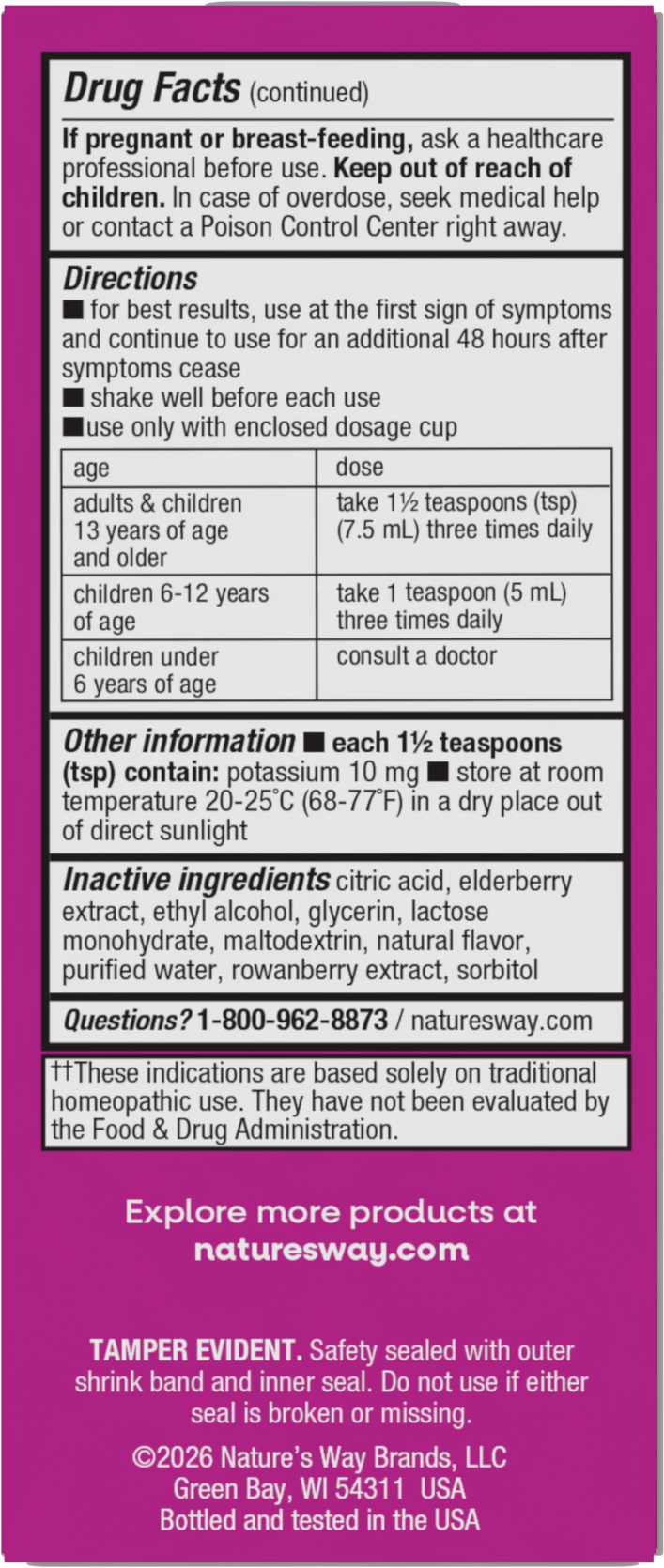 <{%360IMAGE2_15845%}>Nature's Way® | Umcka Cold & Flu Relief Elderberry Syrup - back of pack