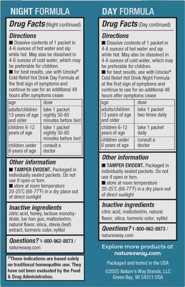 <{%360IMAGE2_10601%}>Nature's Way® | Umcka Cold Relief Hot Drink - back of pack