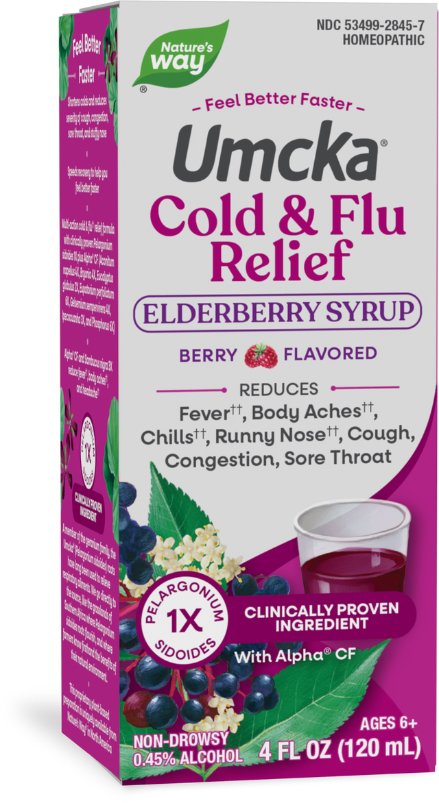 <{%PRIMARY_15845%}>Nature's Way® | Umcka Cold & Flu Relief Elderberry Syrup, 4 fl oz (120 ml), Berry