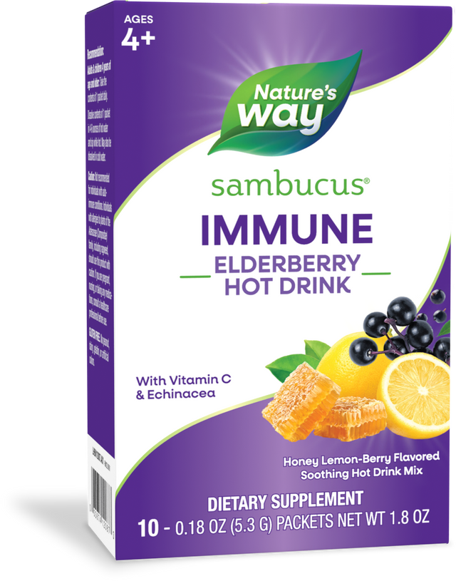 <{%PRIMARY_12087%}>Nature's Way® | Sambucus Immune Elderberry Hot Drink, 10 drink mixes, Honey Lemon Berry