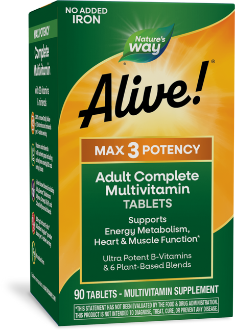 <{%PRIMARY_14931%}>Nature's Way® | Alive! Max3 Potency Adult Complete Multivitamin-No Added Iron, 90 tablets