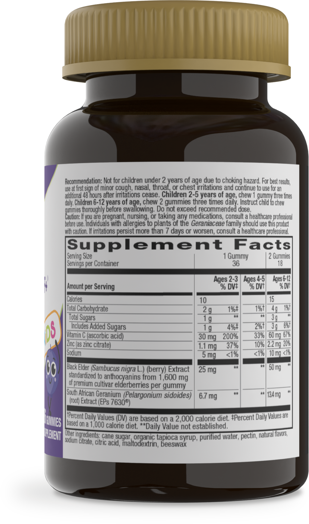 <{%360IMAGE1_13676%}>Nature's Way® | Sambucus Kids Cough Relief +♢ Immune* Elderberry Gummies - right side of pack