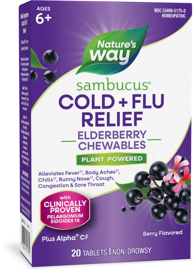 <{%PRIMARY_15175%}>Nature's Way® | Sambucus Cold+Flu Relief Elderberry Chewables, 20 chewables, Berry