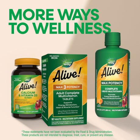 <{%MAIN13_14931%}>Nature's Way® | Alive! Max3 Potency Adult Complete Multivitamin-No Added Iron