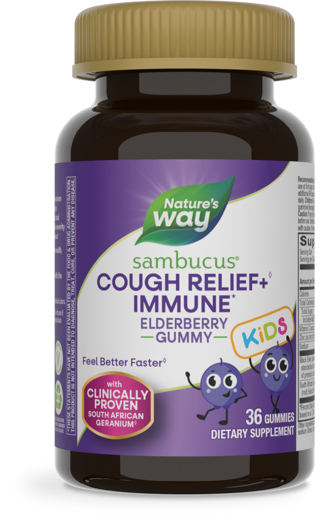 <{%PRIMARY_13676%}>Nature's Way® | Sambucus Kids Cough Relief +♢ Immune* Elderberry Gummies, 36 gummies, Elderberry