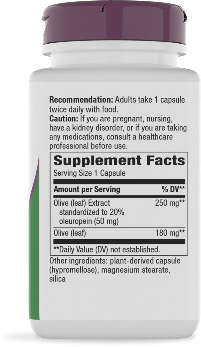 <{%360IMAGE1_15480%}>Nature's Way® | Olive Leaf Standardized Extract - right side of pack