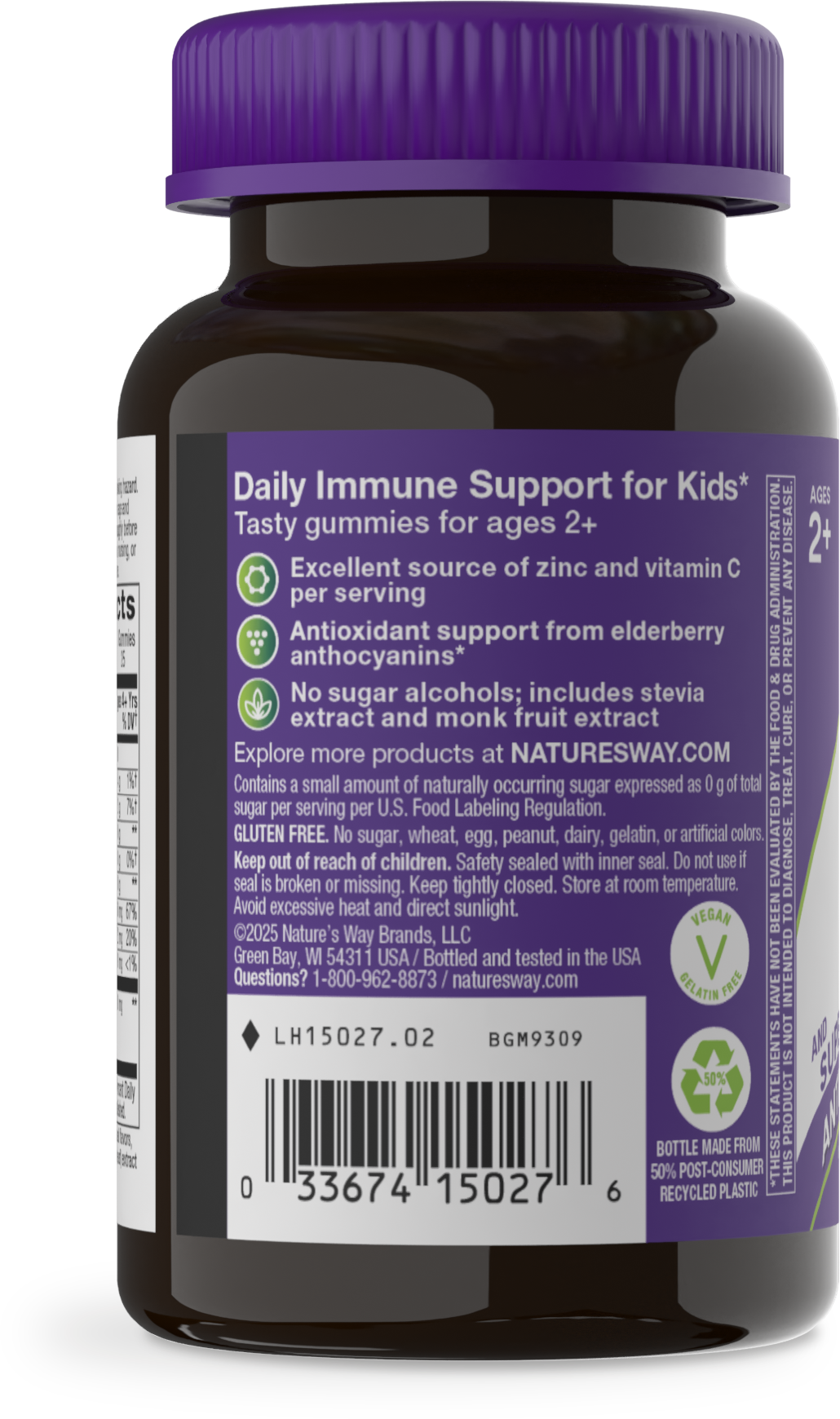 <{%360IMAGE2_15027%}>Nature's Way® | Sambucus Elderberry Zero Sugar Immune Gummies for Kids - left side of pack