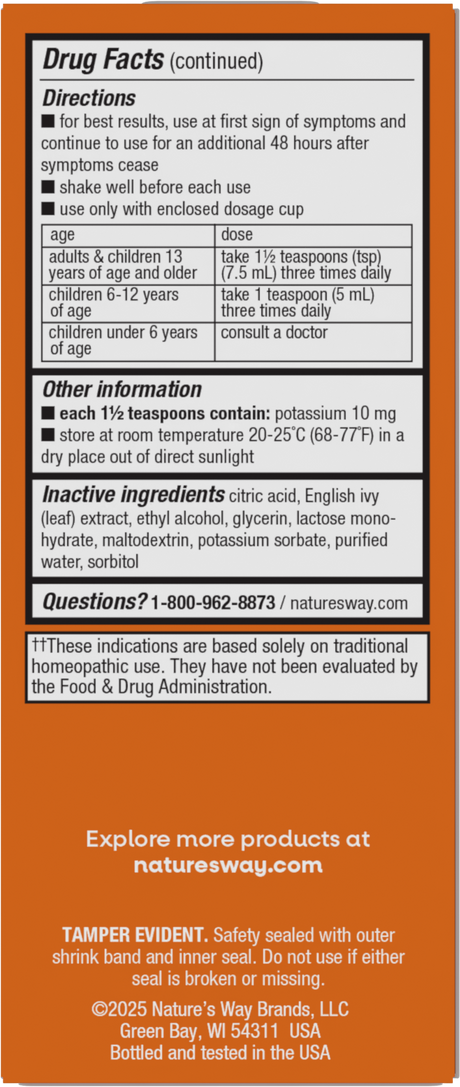 <{%360IMAGE2_15864%}>Nature's Way® | Umcka Cough Relief Syrup - back of pack