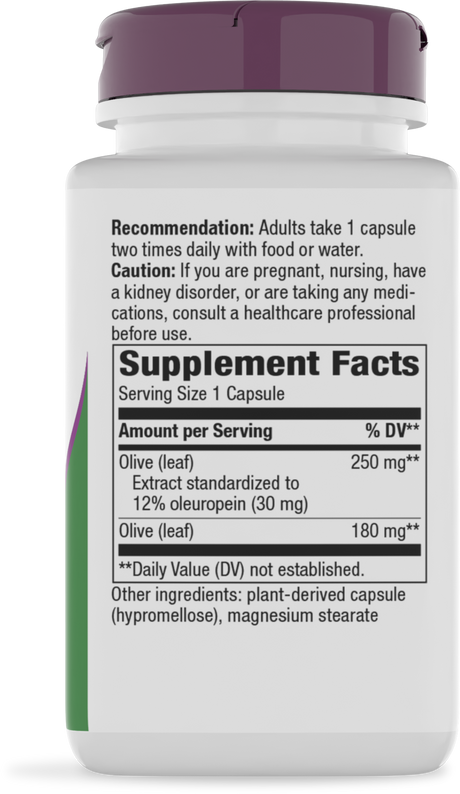 <{%360IMAGE1_64000%}>Nature's Way® | Olive Leaf Standardized Extract - right side of pack