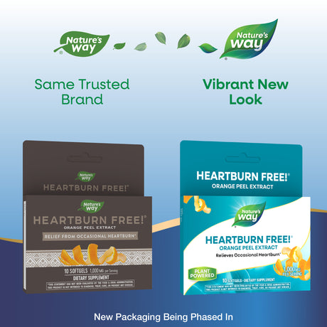 <{%MAIN1_09110%}>Nature's Way® | Heartburn Free! Orange Peel Extract - package updates old to new