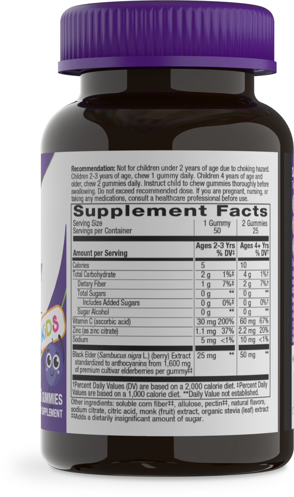 <{%360IMAGE1_15027%}>Nature's Way® | Sambucus Elderberry Zero Sugar Immune Gummies for Kids - right side of pack
