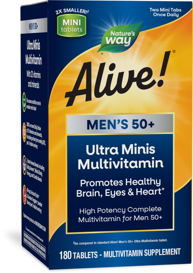 <{%PRIMARY_15973%}>Nature's Way® | Alive! Men's 50+ Ultra Minis Multivitamin, 180 tablets