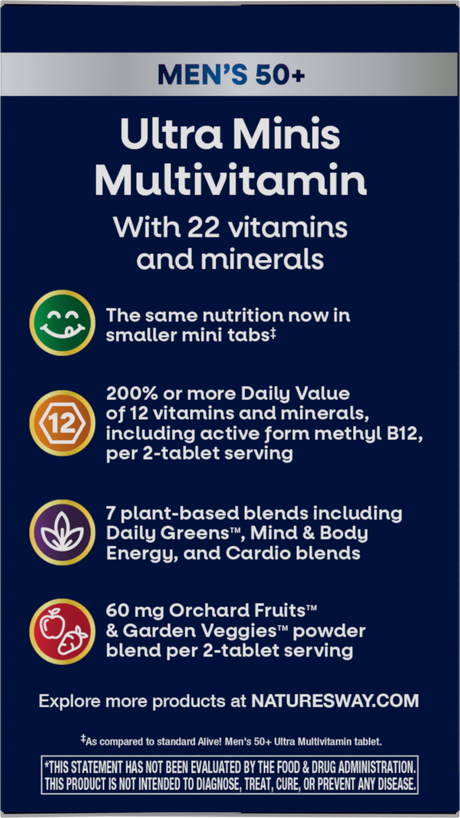 <{%360IMAGE3_15973%}>Nature's Way® | Alive! Men's 50+ Ultra Minis Multivitamin - left side of pack