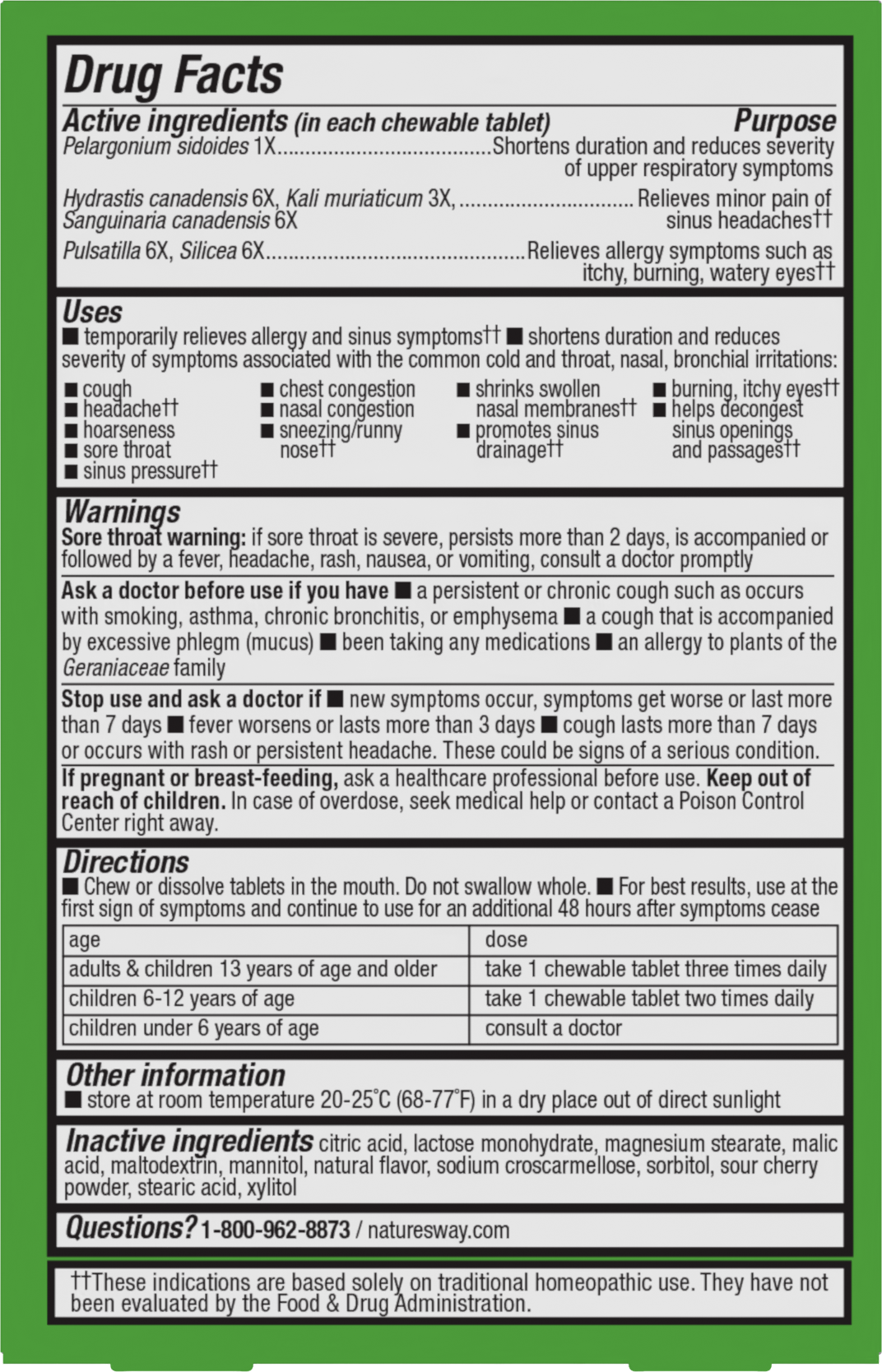 <{%360IMAGE1_12194%}>Nature's Way® | Umcka Allergy & Sinus Relief Chewables - back of pack