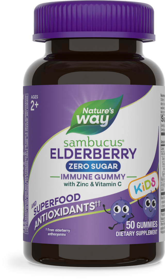 <{%PRIMARY_15027%}>Nature's Way® | Sambucus Elderberry Zero Sugar Immune Gummies for Kids, 50 gummies, Elderberry