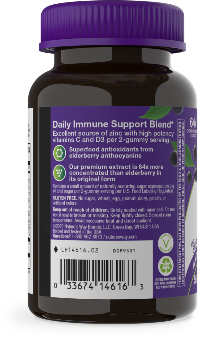 <{%360IMAGE2_14616%}>Nature's Way® | Sambucus Elderberry Zero Sugar Immune Gummy - left side of pack