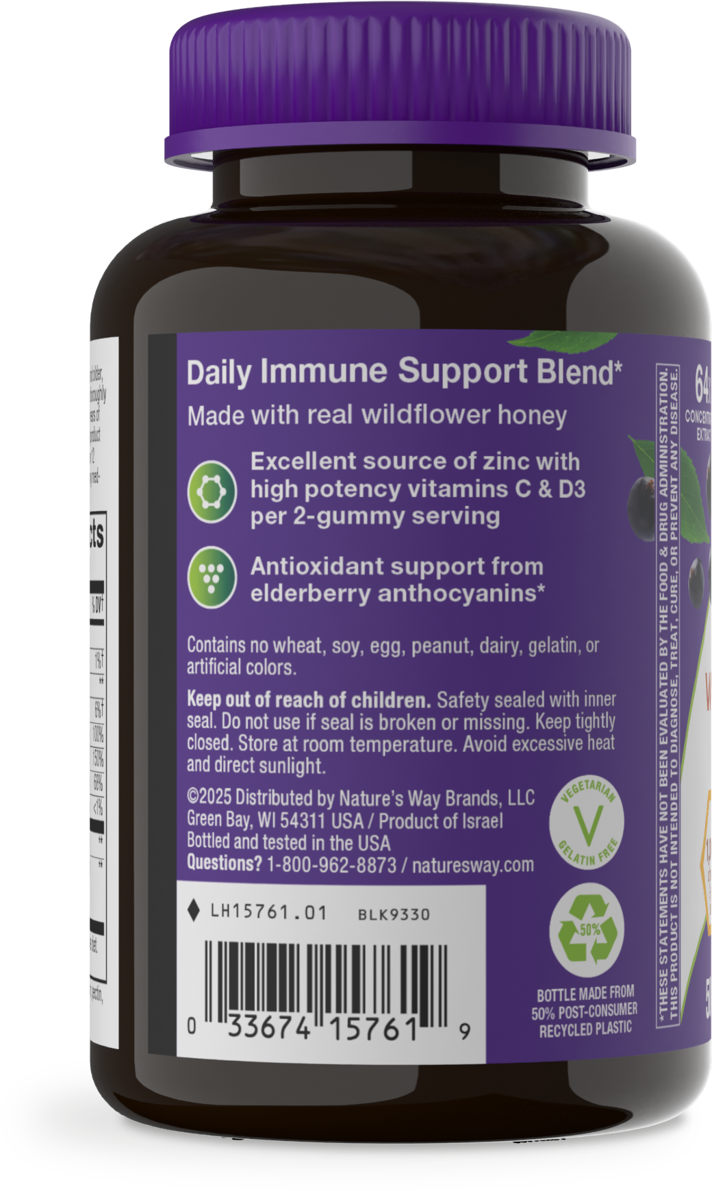 <{%360IMAGE2_15761%}>Nature's Way® | Sambucus Elderberry + Wildflower Honey Immune Gummy - left side of pack