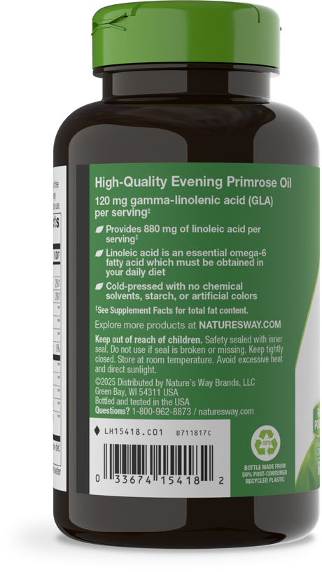 <{%360IMAGE2_15418%}>Nature's Way® | Evening Primrose Cold-Pressed Oil - left side of pack
