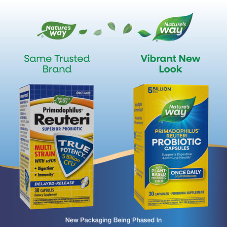 <{%MAIN1_14240%}>Nature's Way® | Primadophilus Reuteri Probiotics - package updates old to new