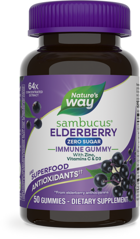 <{%PRIMARY_14616%}>Nature's Way® | Sambucus Elderberry Zero Sugar Immune Gummy, 50 gummies