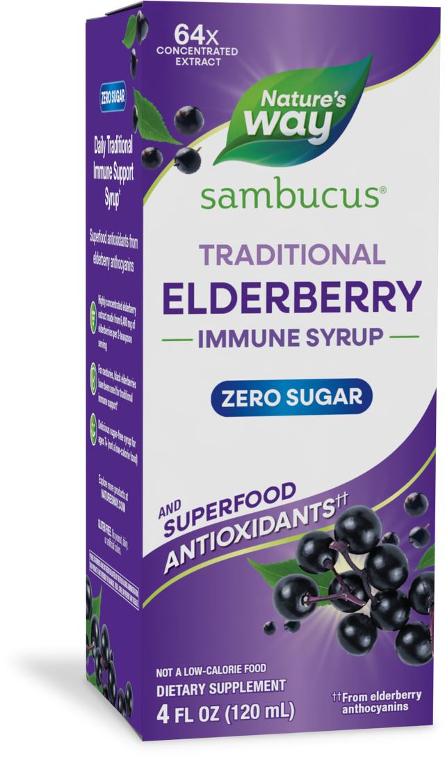 <{%PRIMARY_6971%}>Nature's Way® | Sambucus Zero Sugar Traditional Elderberry Immune Syrup, 4 fl oz (120 ml), Elderberry