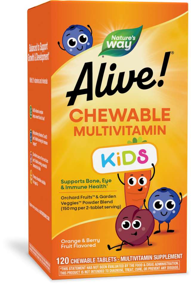 <{%PRIMARY_15786%}>Nature's Way® | Alive! Kids Chewable Multivitamin, 120 chewables, Orange & Berry