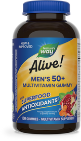 <{%PRIMARY_15151%}>Nature's Way® | Alive! Men's 50+ Gummy Multivitamin, 130 gummies, Fruit