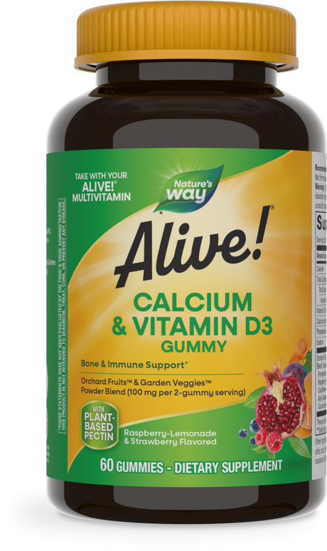 <{%PRIMARY_10255%}>Nature's Way® | Alive! Calcium & Vitamin D3 Gummies, 60 gummies, Raspberry-Lemonade & Strawberry
