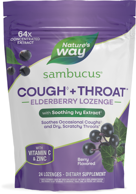 <{%PRIMARY_16284%}>Nature's Way® | Sambucus Cough◊ + Throat* Elderberry Lozenge, 24 lozenges, Berry