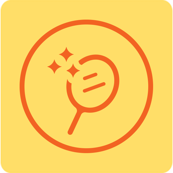 Icon of a hand holding a mirror with stars on a yellow background
