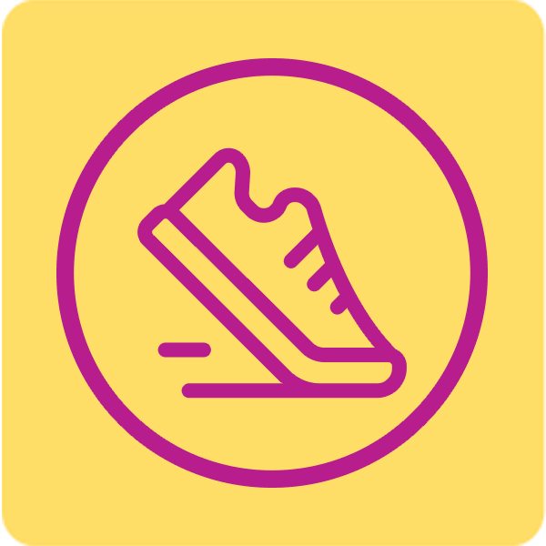 Purple line drawing of a shoe on a yellow background